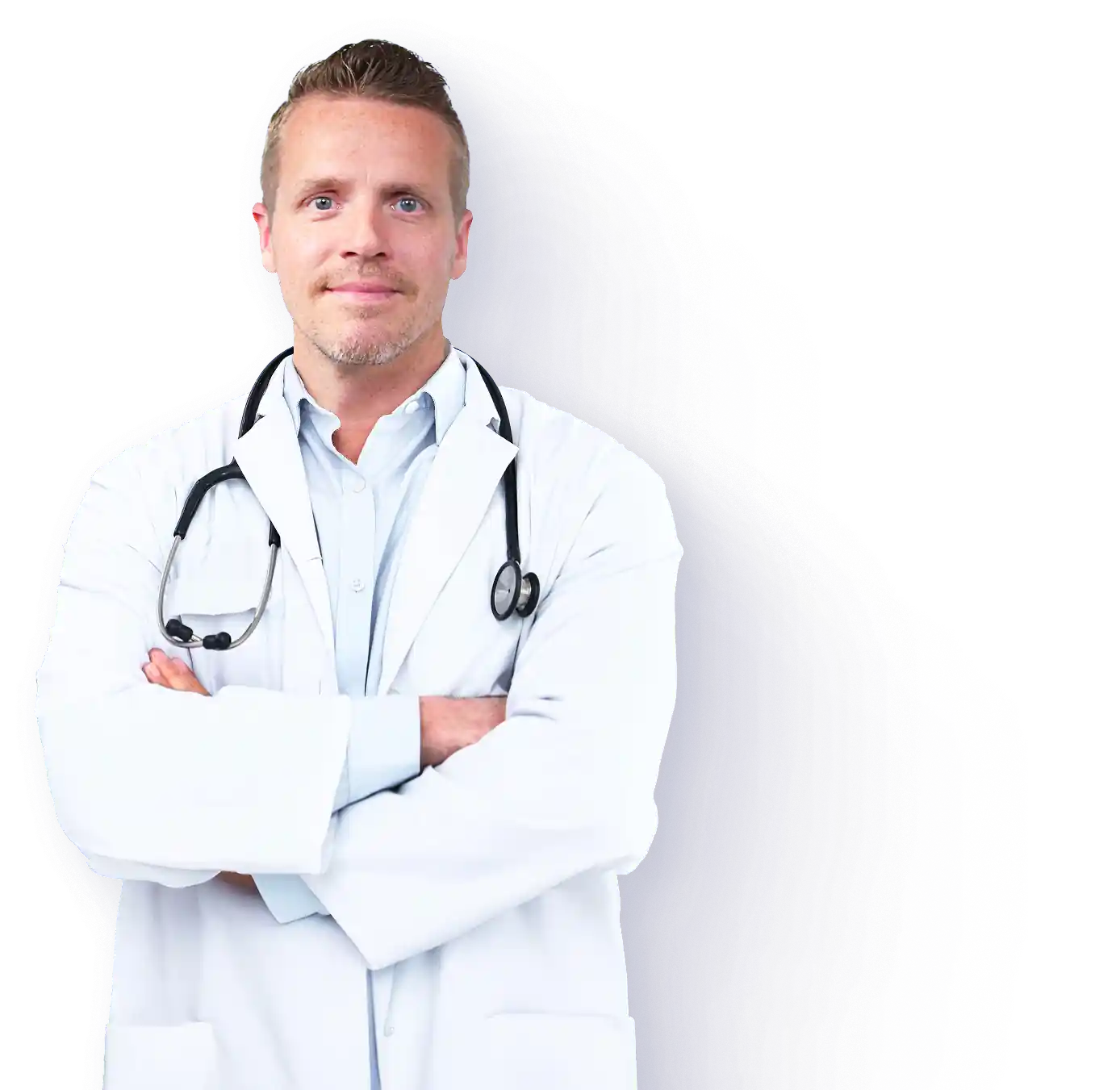 a woman in a white coat with a stethoscope around her neck